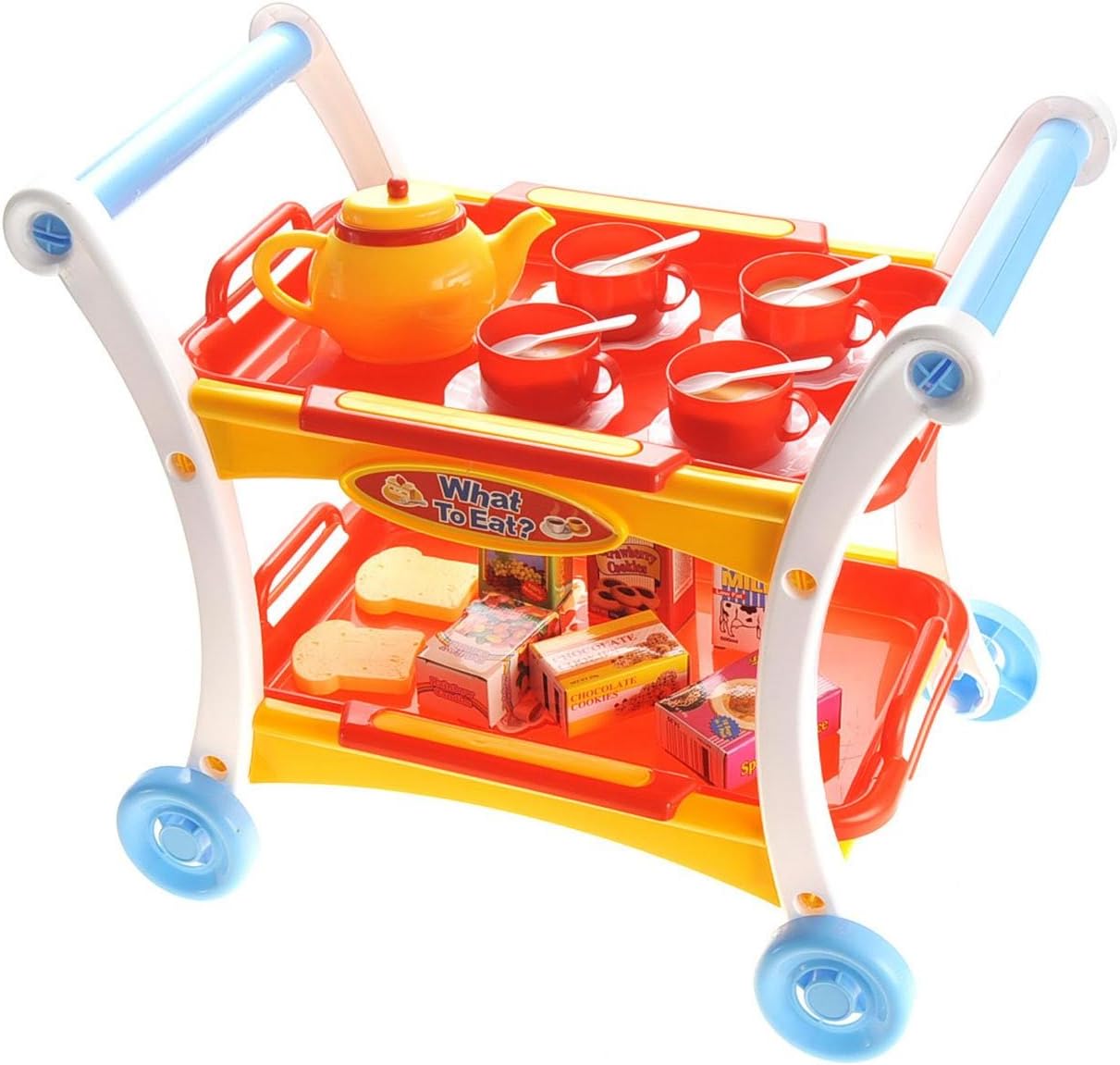 PowerTRC Tea Set Toy for Little Girls, Tea Trolley Cart w/ Tea Pots Cups Accessories, Tea Party Kitchen Pretend Play Set Gifts for Kids Toddlers Toys