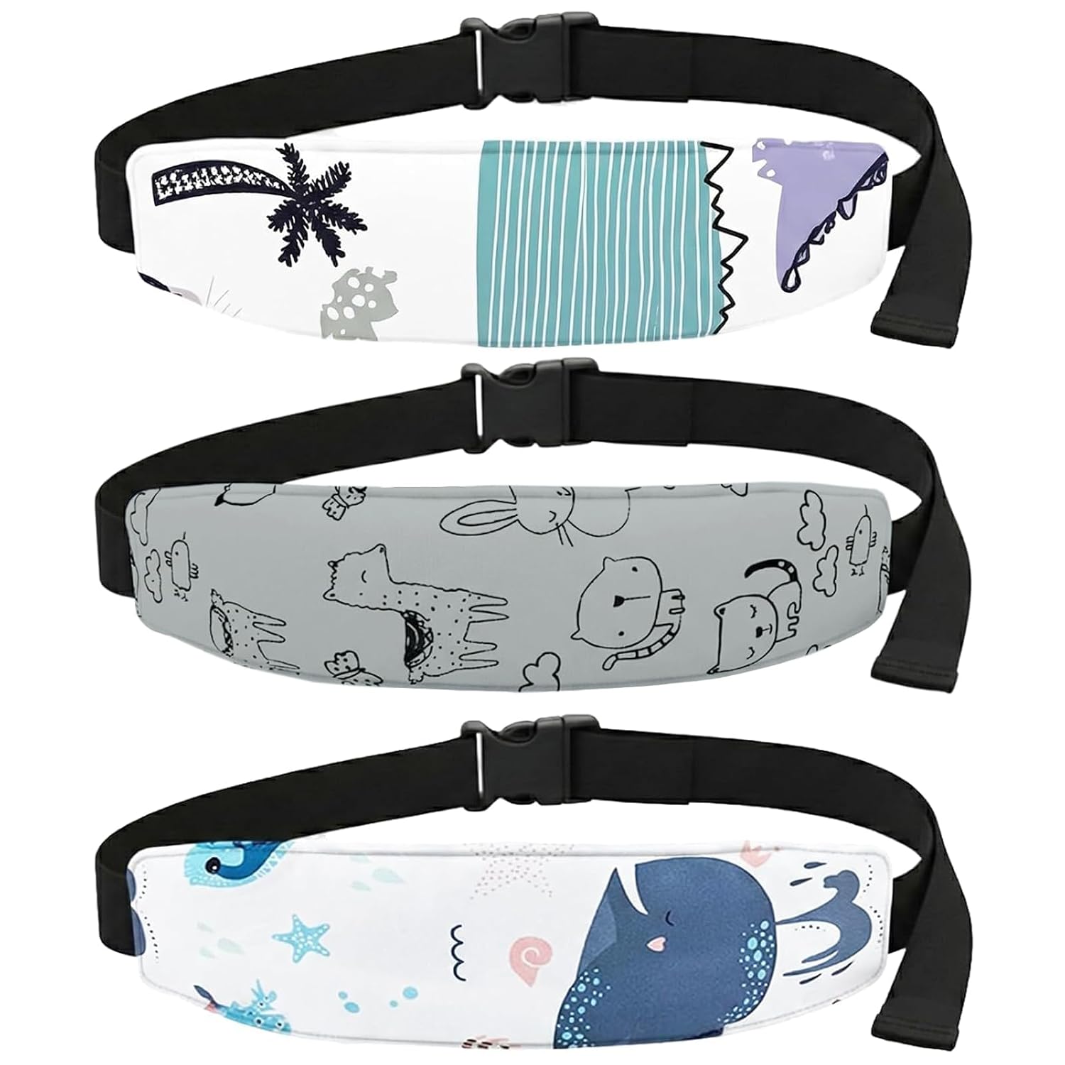 3 Pcs Baby Carseat Head Support,Car Seat Straps Pillow Support Ban,Stroller Neck Relief Strap Headrest,Slumber Sling Sleep Positioner for Toddler Infants Child Children Kids(Animals,Tropical,Ocean)