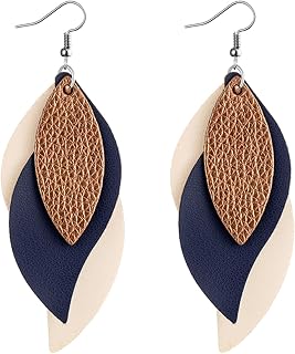 BOFILL Boho Leaf Dangle Earrings for Women - Lightweight Leather Layered Drop Earrings, Unique Boho Jewelry Gift