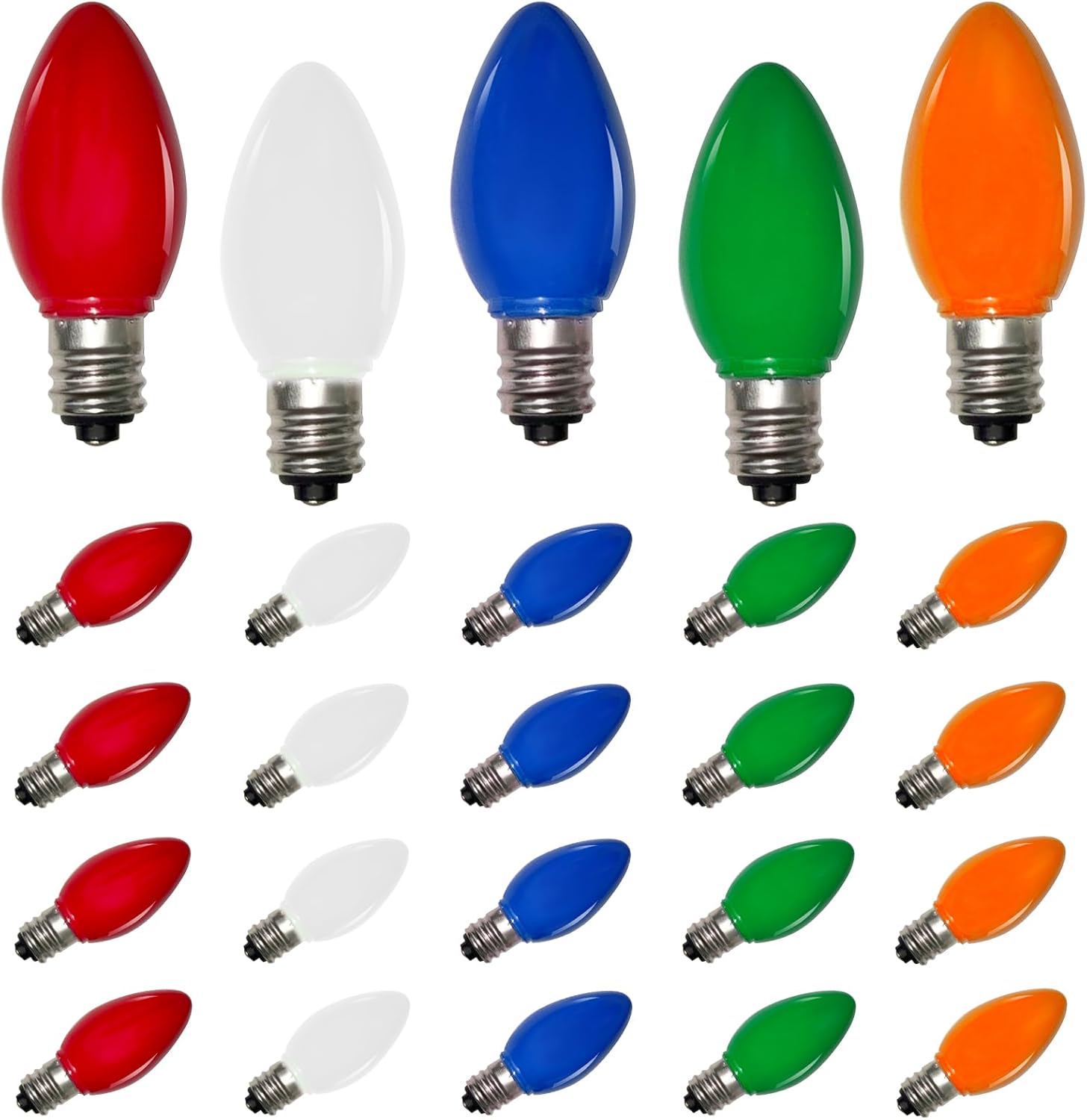 SUNSGNE 25 Pack C7 LED Multicolor Christmas Replacement Light Bulbs for Christmas Indoor Outdoor String Lights, E12/C7 Candelabra Base, 0.6 Watt