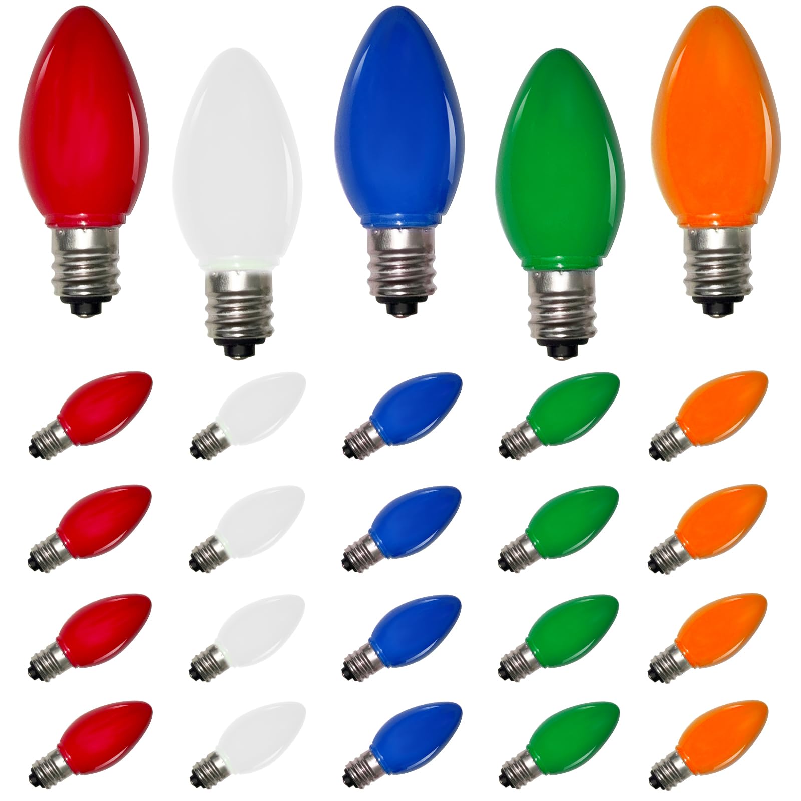 C7 Multi-Color Christmas Light Bulbs – 25 Pack Ceramic Replacement Bulbs For Outdoor String Lights - View #13