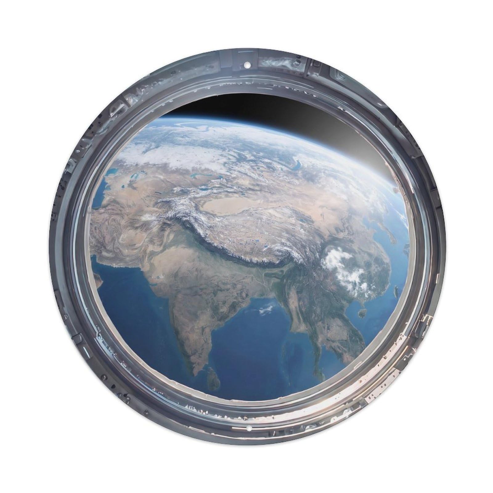 Metal Tin Sign Earth Asia Continent from Space Station Porthole 1