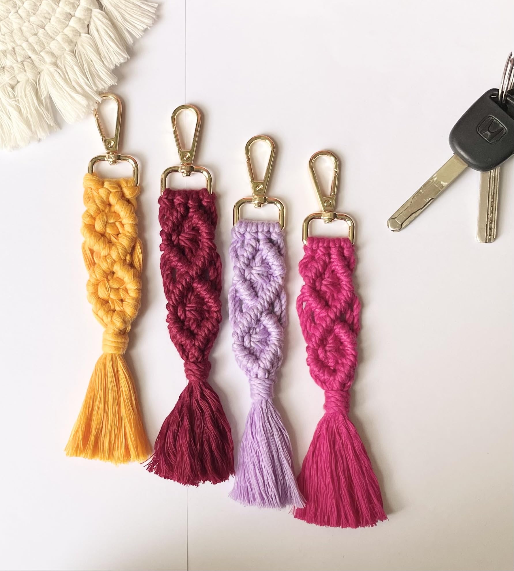 SUTRAM HandmadeStylish 2 pieces Macrame Keychains I Macrame Bag Charms with Tassels I Handmade Accessory for Car Key Purse I Boho Gift for girls