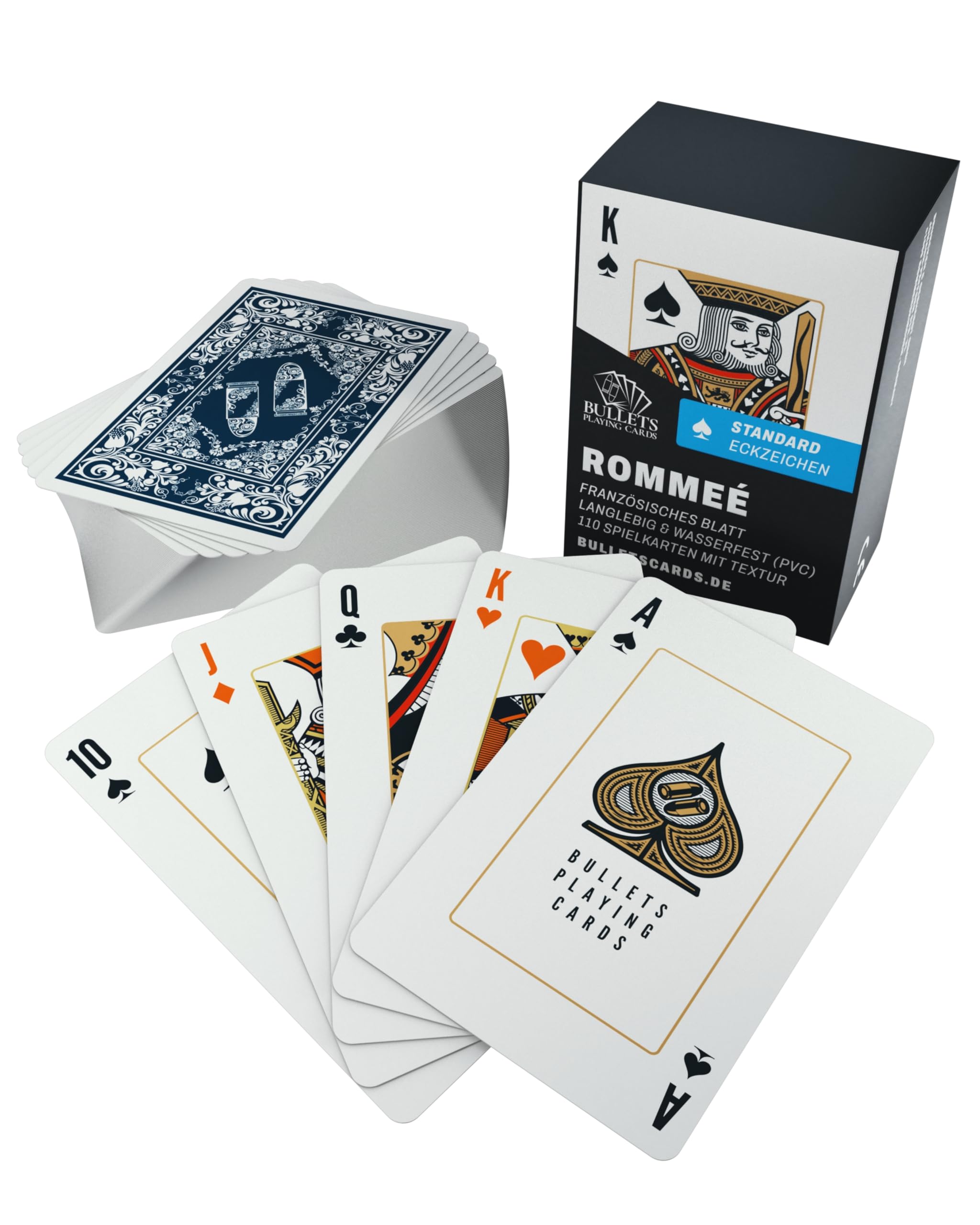 Bullets Playing Cards, Rommee Card Deck (French Leaf), Plastic, 2 Corner Signs, Standard Index, 57 x 88 mm