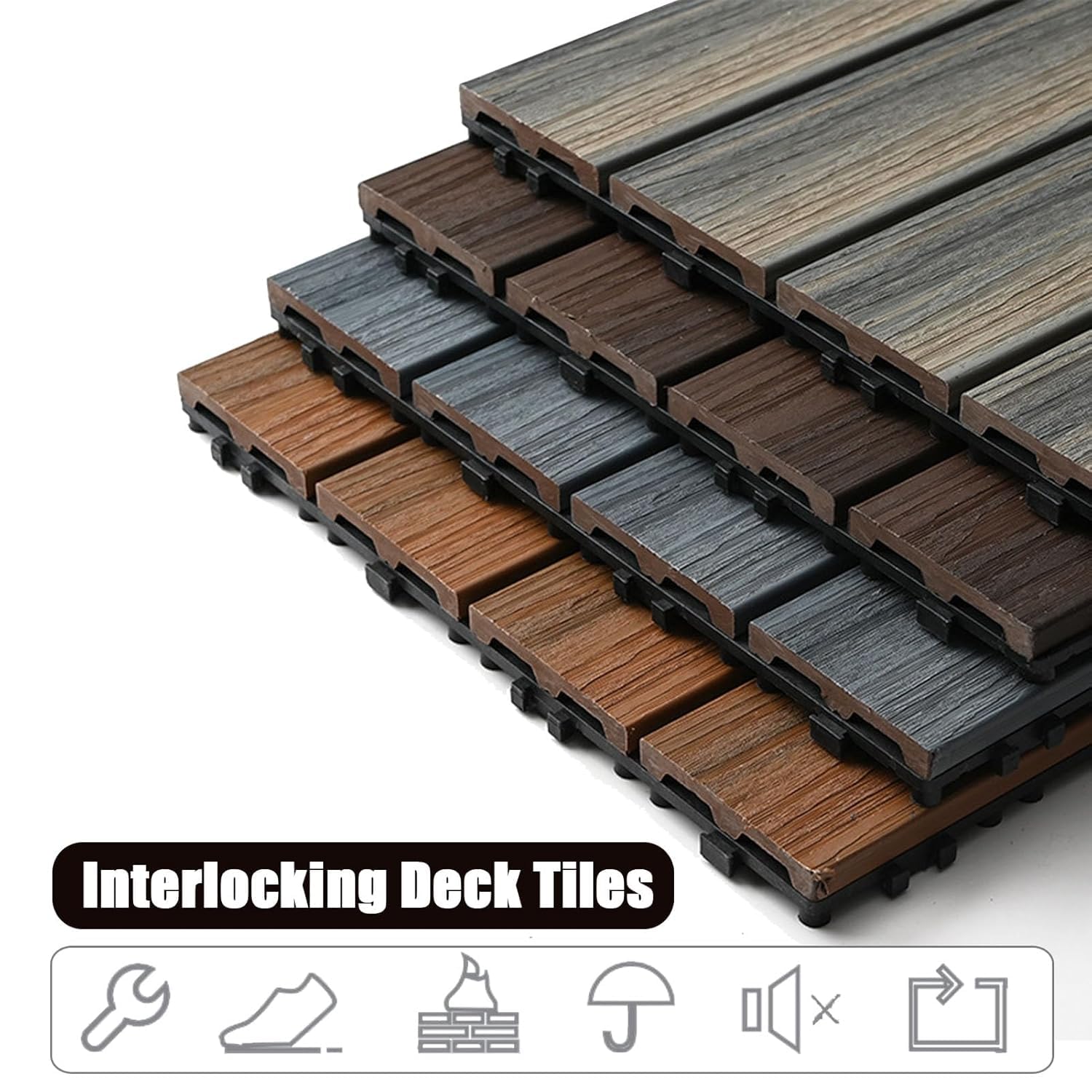 Tarimas entrelazadas de Composite de Madera y plástico para Exteriores, tarimas de Madera y plástico para Jardines, pasillos y Patios, Juego de 11 Piezas (imitación de Teca).