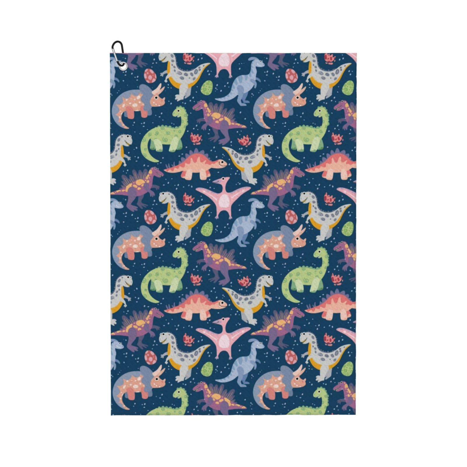AOOEDM Dinosaur Print Golf Towel with Carabiner Clip Absorbent Microfiber Golf Towel for Cleaning Golf Ball Club Putter Iron for Golf Bag Trolly Belt Loop 16" X 24"
