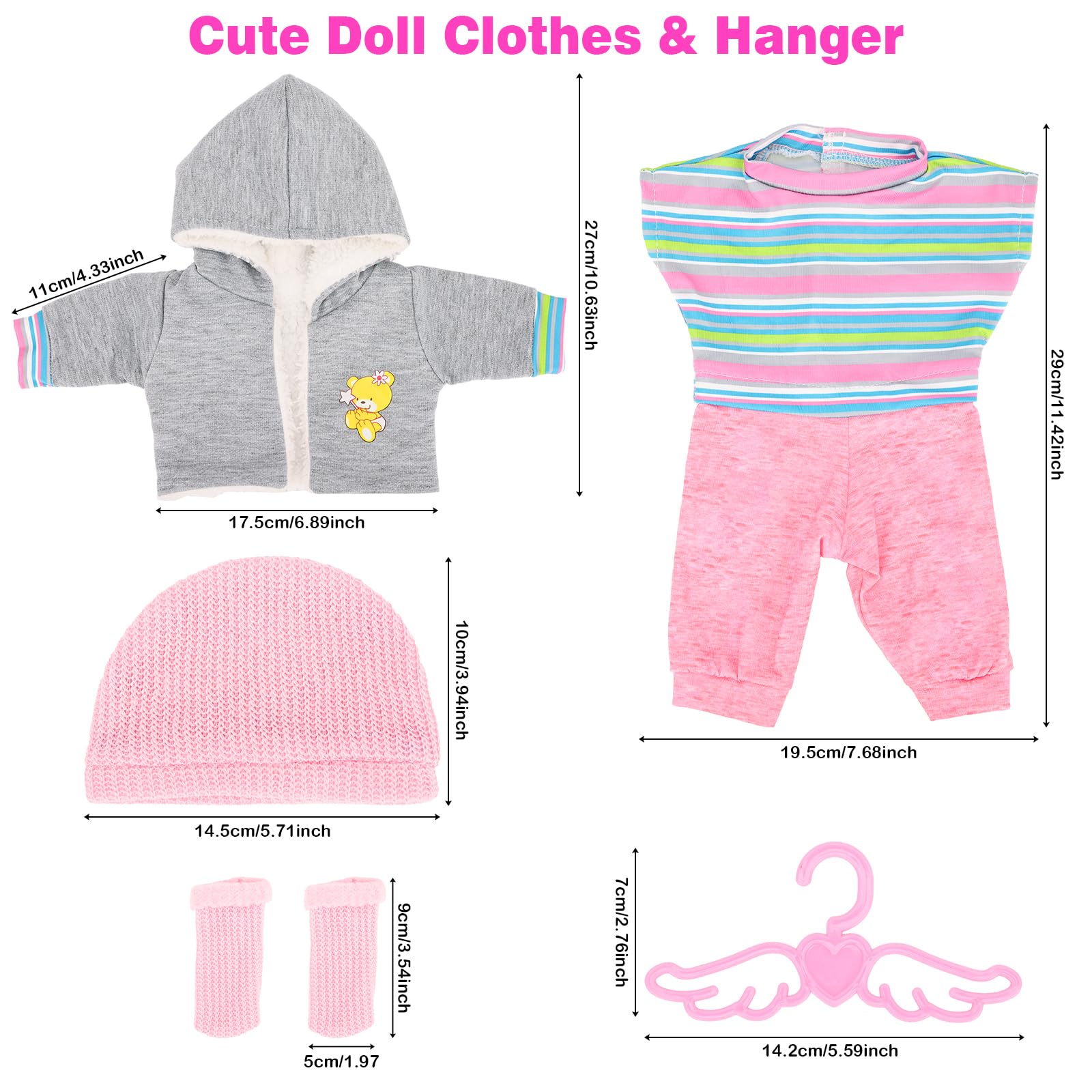 Miunana 5 Piezas para New Born 35 CM-45 cm (14 Pulgadas-18 Pulgadas) Baby Dolls Muñeca, Bebé Muñecas (Sombrero + Abrigo + Vestido + Pantalones + Calcetines + Perchas) (No Incluye Muñeca) — view 3