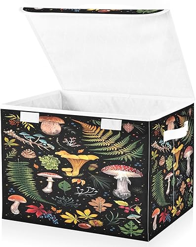 Miniatura 2 de ACICS Cubo grande de almacenamiento de hongos con asas de tapas, caja de almacenamiento de tela plegable individual para armario, estantes, cestas