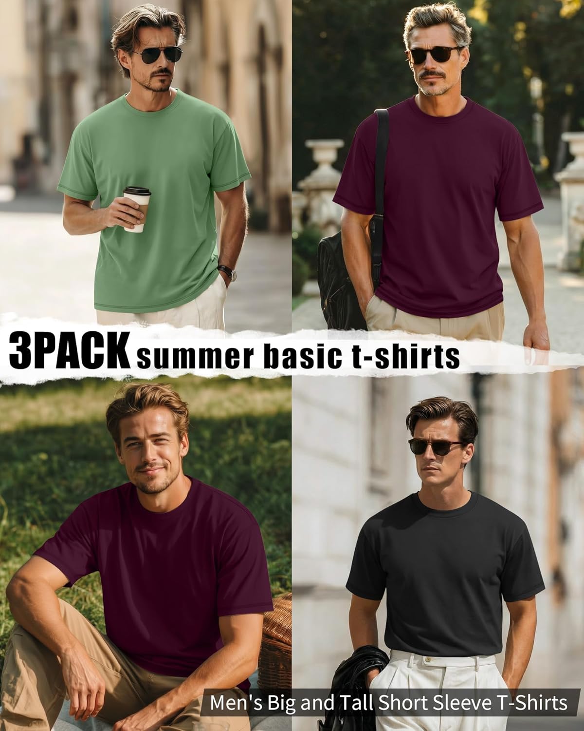 Neer 3 Pack Big and Tall Shirts for Men L-7xl, Short Sleeve Men Crewneck Tops Loose Casual Large T-Shirts Summer Basic Tee - Image 2