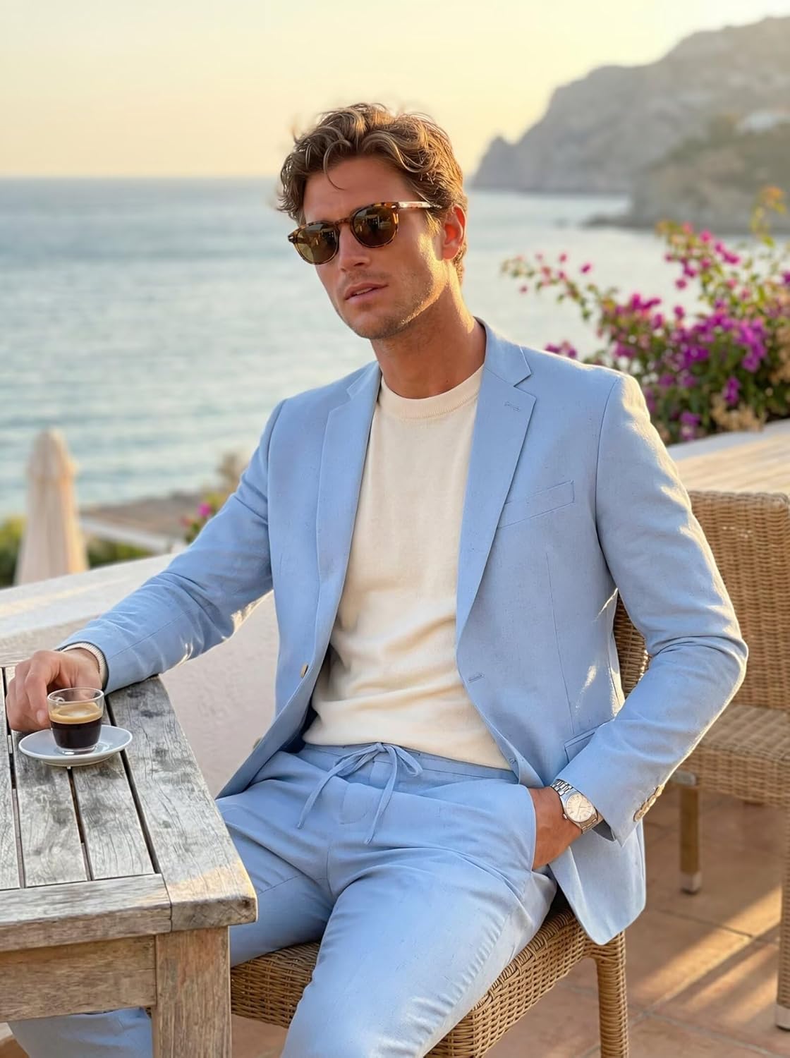 Men's Linen Suits 2 Piece Casual Regular Fit Linen Blazer Jacket and Pants for Summer Beach Wedding - Image 4