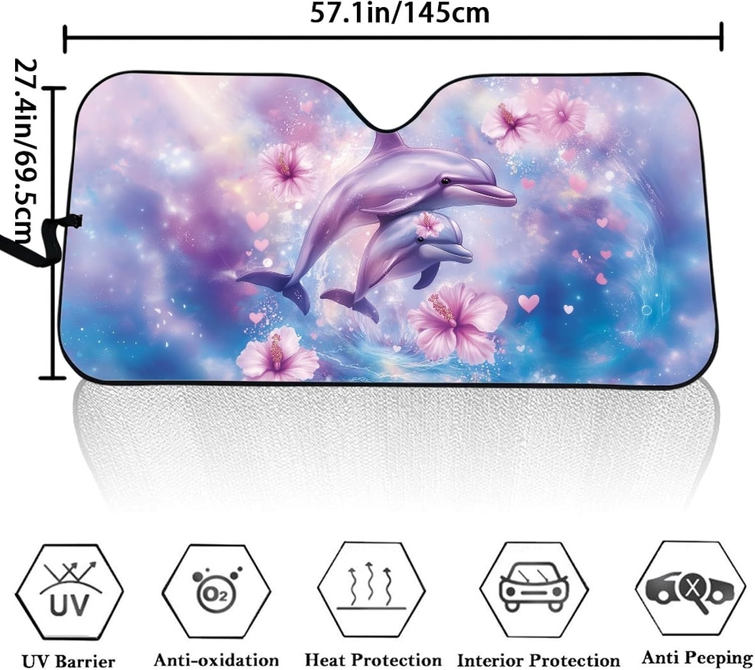 Amzbeauty Purple Dolphins Flower Print Kids Car Sunshades Window Covers for Long Road Trips
