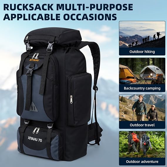 70L Hiking Camping Backpack Lightweight Internal Frame Camping Rucksack for Men & Women, Multi-Compartment Outdoor Trekking Backpack Waterproof for Outdoor Adventures, Travel, Mountaineering