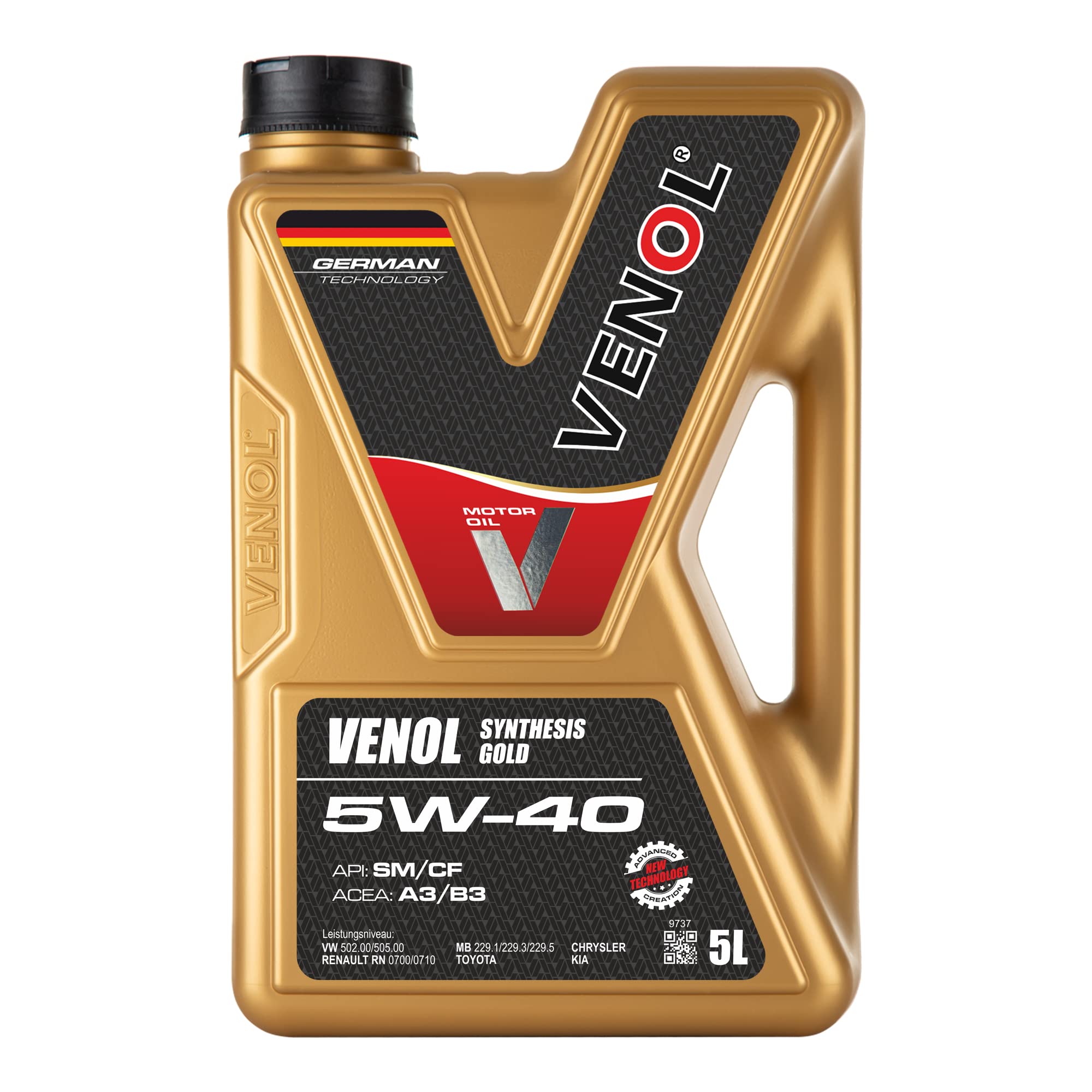 VENOL Huile Moteur 5W40 ACEA A3/B3 Synthesis Gold Essence/Diesel (5L)