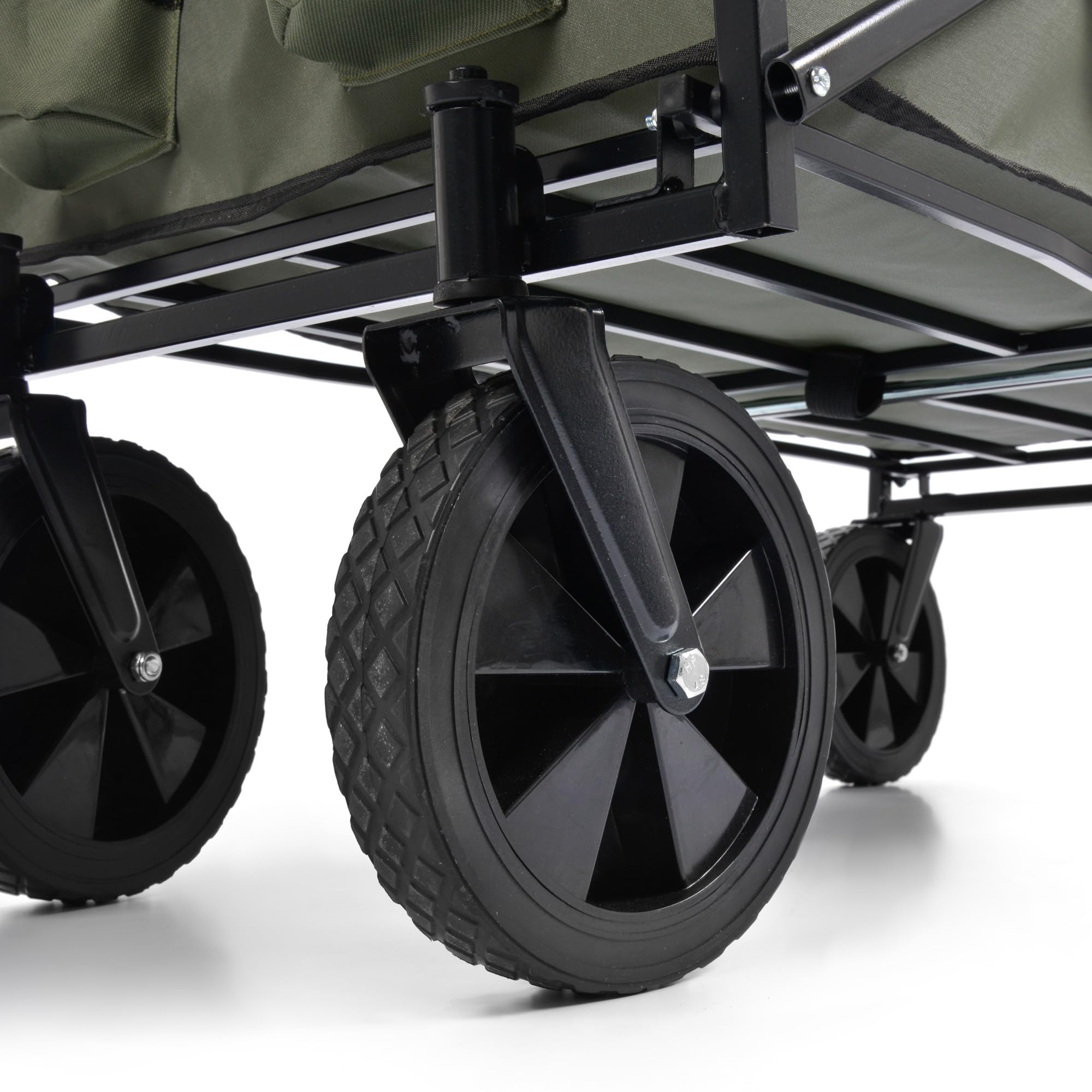 meteor Bollerwagen faltbar X-200 90L Transportwagen und Handwagen mit 80 kg Tragkraft klappbarer Gartenwagen mit Stahlrahmen PU-Rädern Seitentaschen für Camping Strand Einkauf dunkelgrün