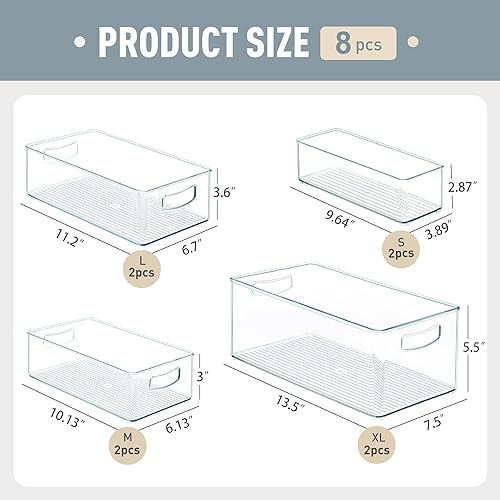 Miniatura 4 de Paquete de 8 cubos organizadores de congelador, transparentes y apilables con asas laterales, organizadores de refrigerador y almacenamiento
