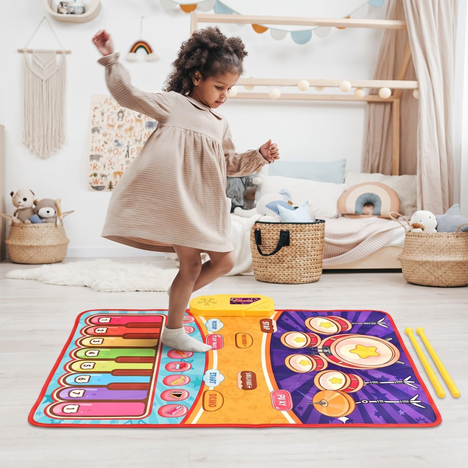 Amagogo Tappeto con Batteria Morbido | Educativo, Tappeto Batteria e, Multifunzionale, per Cameretta, Casa, Bambini,
