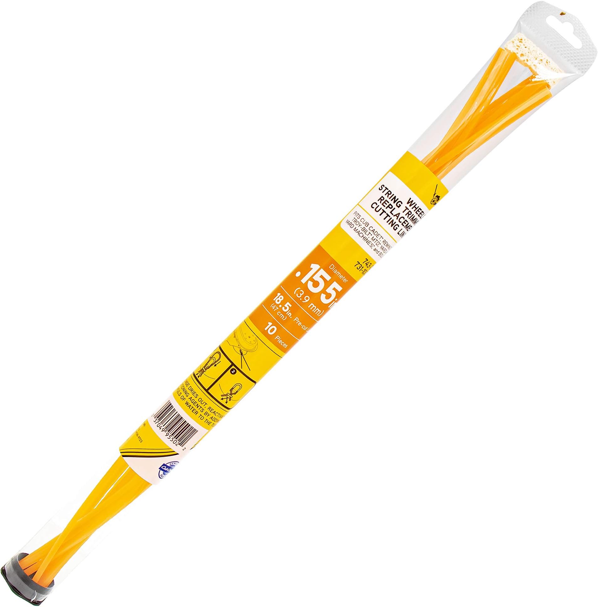 Cub Cadet 490-040-C035 Replacement Cutting Trimmer Line for Walk Behind Wheeled String Trimmers, .155-Inch. Diameter x 18.5-Inch Length, Natural