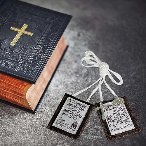 Miniatura 12 de TALPGOD Escapularios católicos, 3 unidades de Escapulario marrón a granel de Nuestra Señora del Monte Carmelo, Escapularios Católicos Escapularios