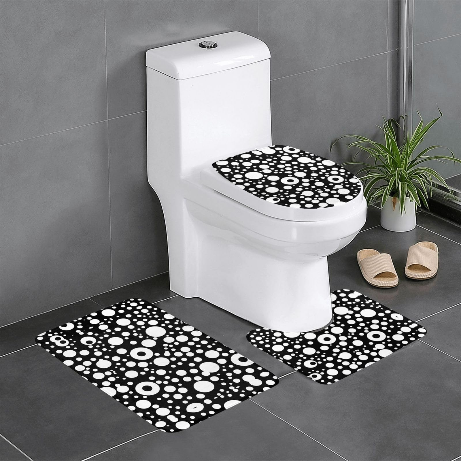 Tapis de bain lot de 3 pour éviter les sols mouillés avec tapis WC en U noir et blanc doux