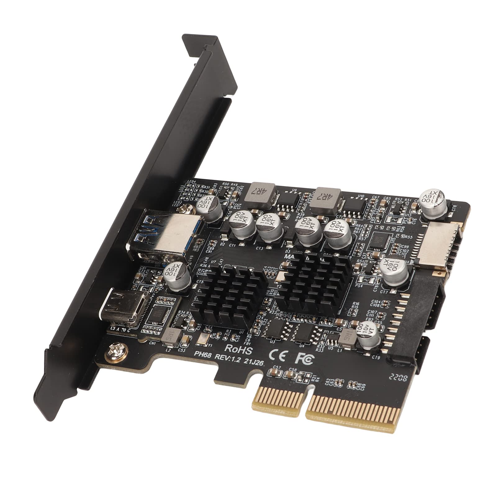 Jiawu Karta PCIE Typu C, Szybka, Pozłacana Końcówka 10 Gb/s, Karta rozszerzeń PCIE USB3.2, na USB3.2 GEN2 z Przednim Interfejsem Typu E do Komputera Stacjonarnego