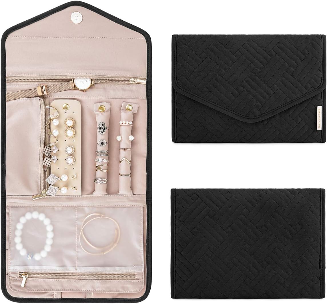 Travel Jewelry Organizer Roll Foldable Jewelry Case,Black