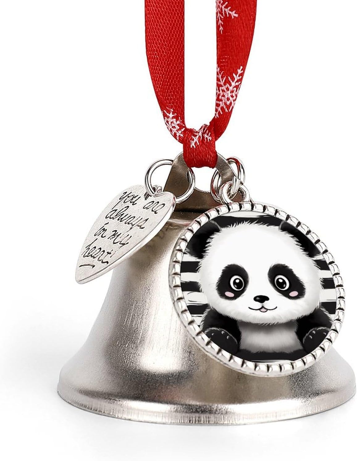 Metal Iron Christmas Bell Ornaments - Cute Personalized Black and White Panda Printed Hanging Bells, Elegant & Durable for Christmas Home Party Wedding Decor