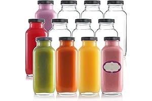 DilaBee Glass Juice Bottles with Lids (12 Pack) – Reusable Glass Bottles...