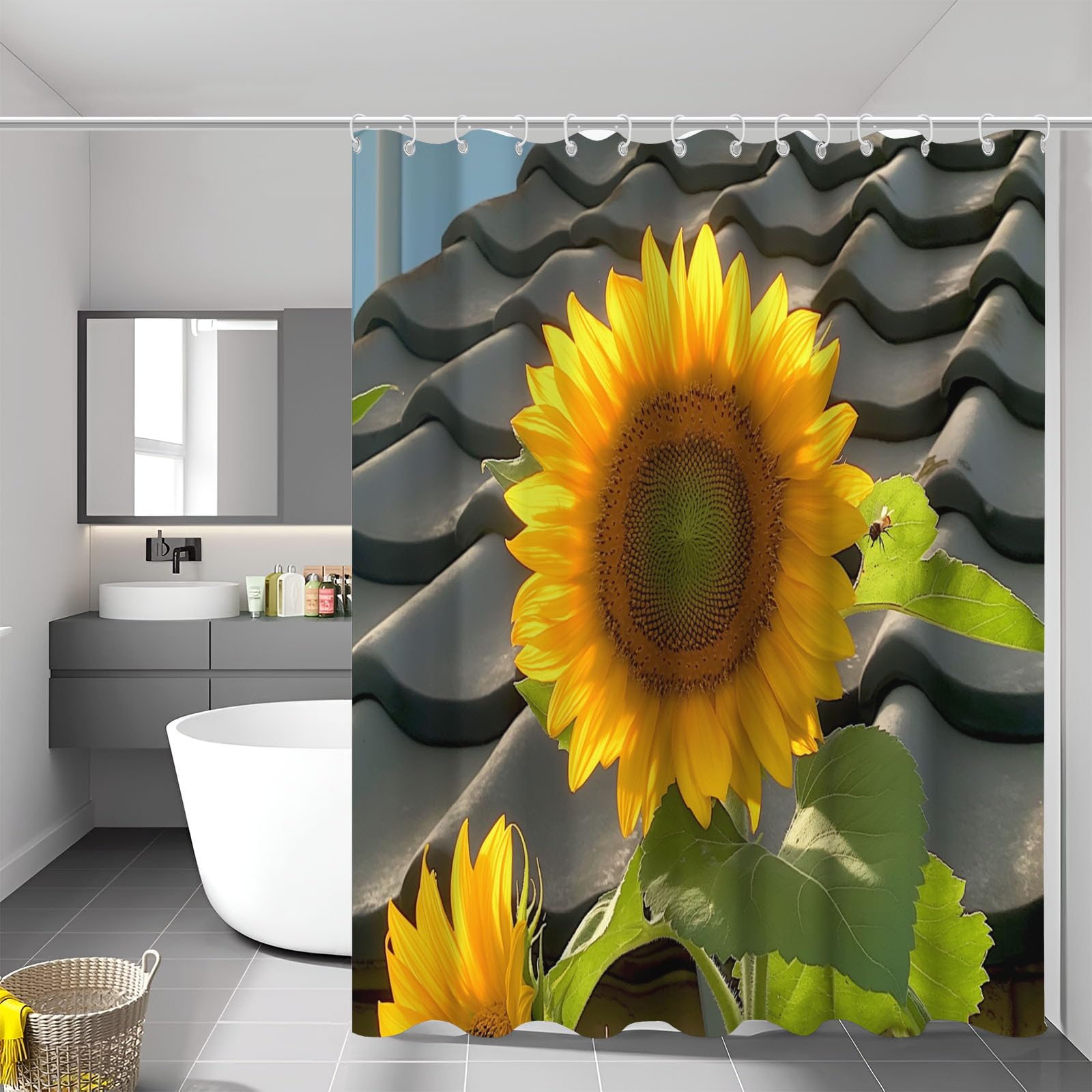 Rideau de douche fleurs 150x180 cm en tissu imperméable avec 12 crochets