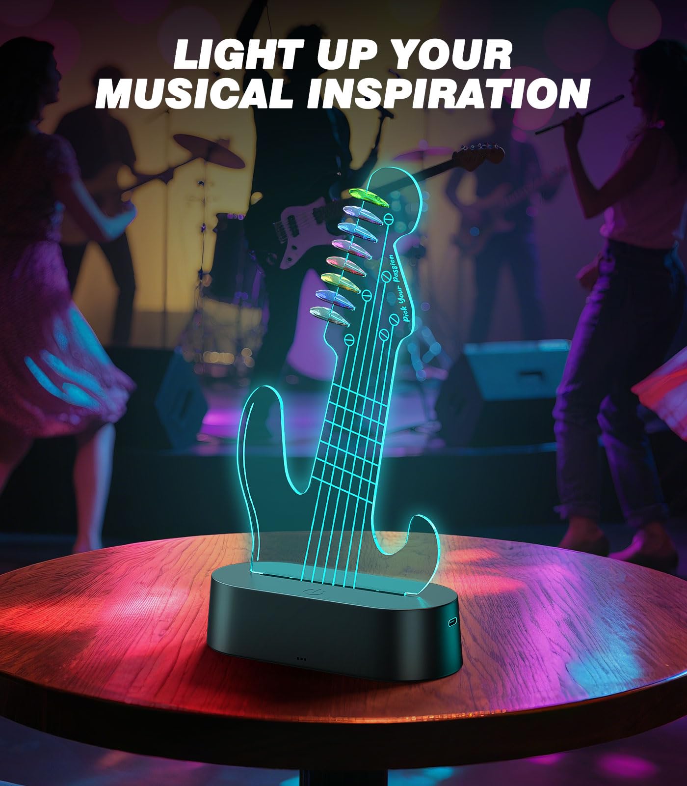 MoKo Porta Plettri Luminoso per Chitarra, Supporto per Plettro a LED con 7 Colori, Alimentazione USB, Contiene 8 Plettri, Regalo per Chitarra per Uomo, Musicista e Chitarrista