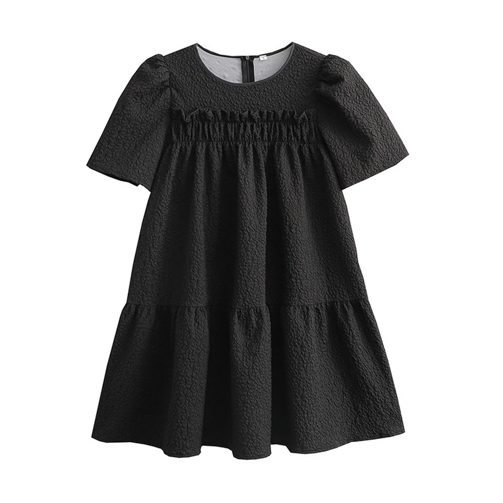 Robe babydoll noire en patchwork à volants pour femme d'été