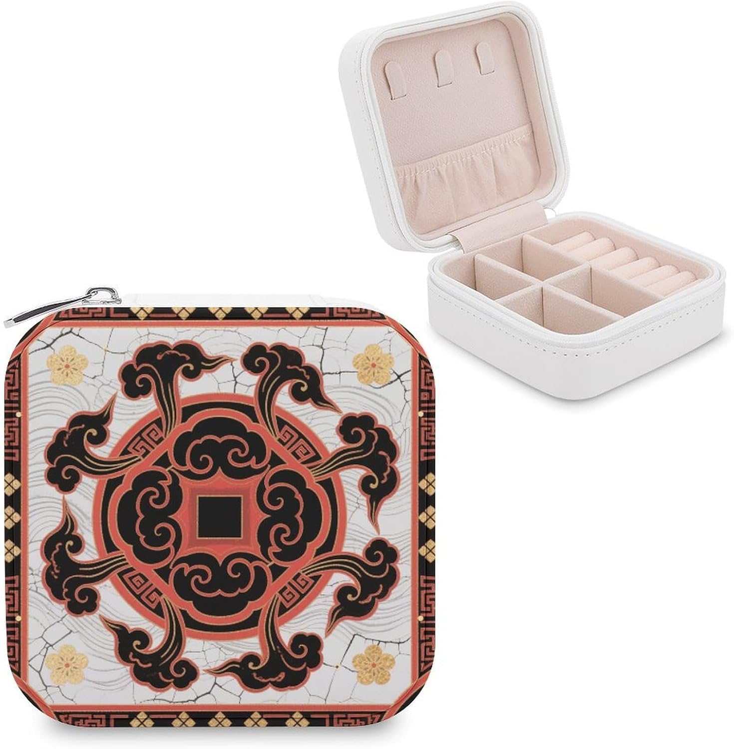 Auspicious Clouds And Flowers Travel Jewelry Case Small Jewelry Organizer