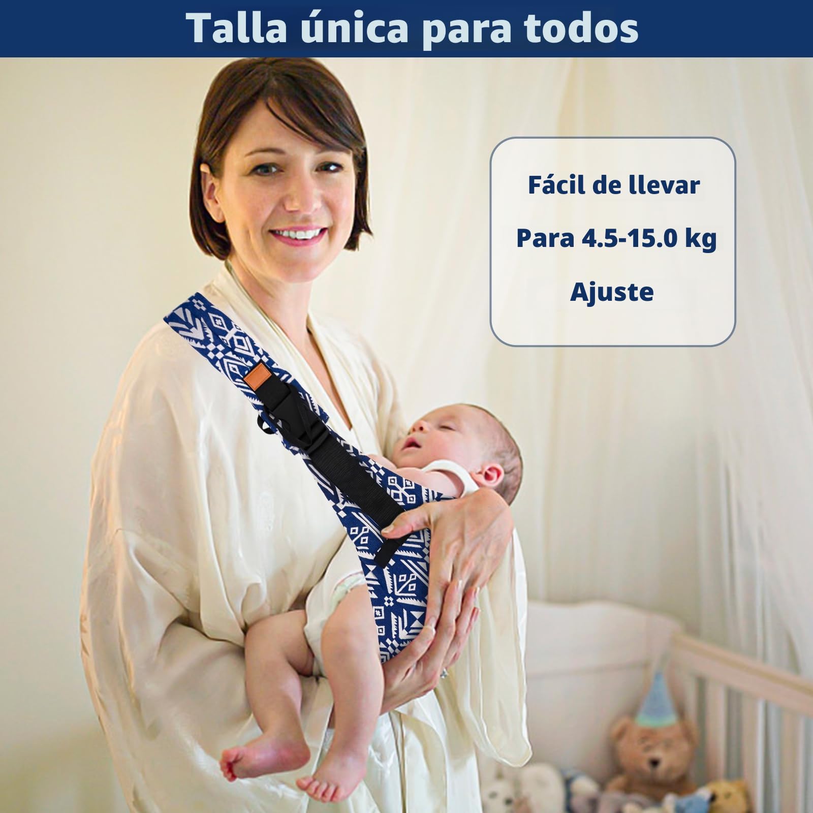 Portabebés Portátil, Portador de Bebé, Ergonómico Portátil, Portabebés Elastico Ajustable para Bebés y Niños Pequeños de 0-36 Meses (azul y blanco)