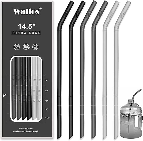 WALFOS Pajitas de silicona reutilizables extra largas de 14.5 pulgadas, pajitas flexibles flexibles de tamaños grandes para botellas de agua grandes