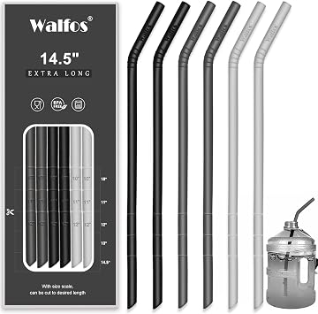 WALFOS Extra Long Reusable Silicone Straws 14.5 inch, Big Sizes Flexible Bendy Straws for 1/Half Gallon Large Water Bottles, 128 75 64 40 OZ Tumbler with Cleaning Brush 6-Pack