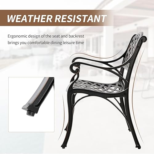 Miniatura 6 de Cast Aluminum Patio Chairs Set of 4 All Weather Outdoor Bistro Patio Chair with Armrest,Patio Furniture Metal Outdoor Patio Dining Chairs for