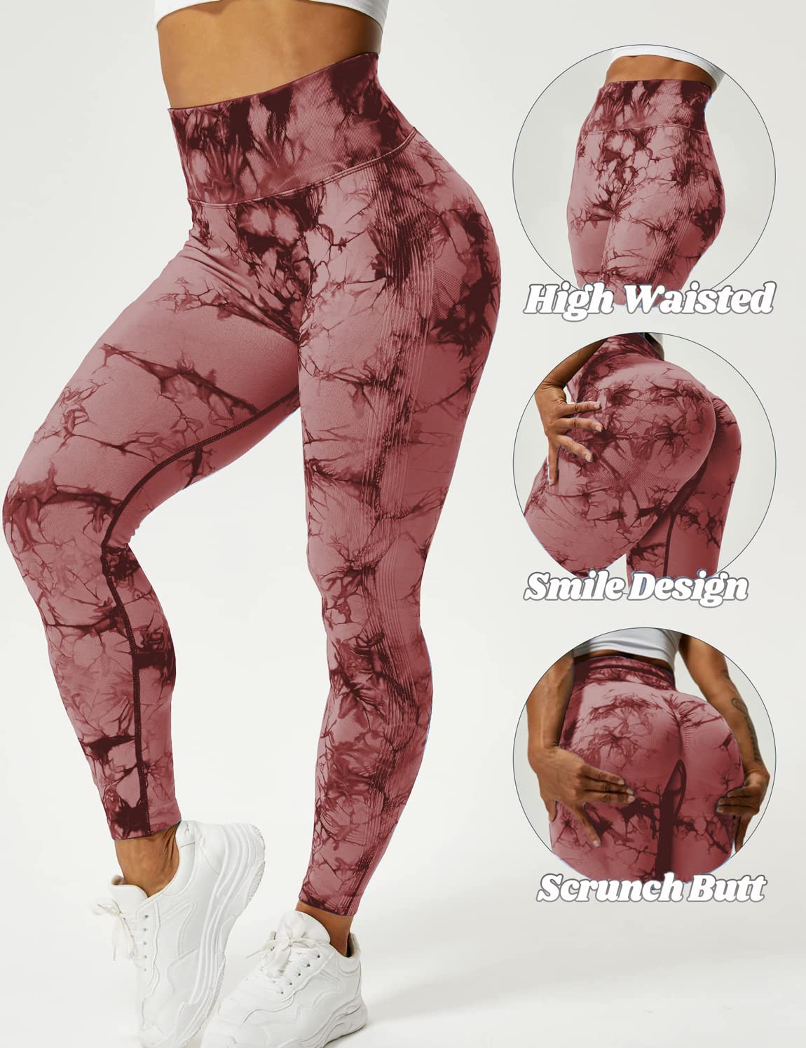 POWERASIA Tie Dye Seamless Gym Leggings Womens High Waist Yoga Pants Scrunch Butt Lifting Workout Vital Leggings