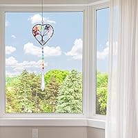 Vista 6 de TIESOME Atrapasoles para colgar en la ventana, árbol de la vida, atrapasoles de cristal en forma de corazón, bola de cristal, prisma, colgante