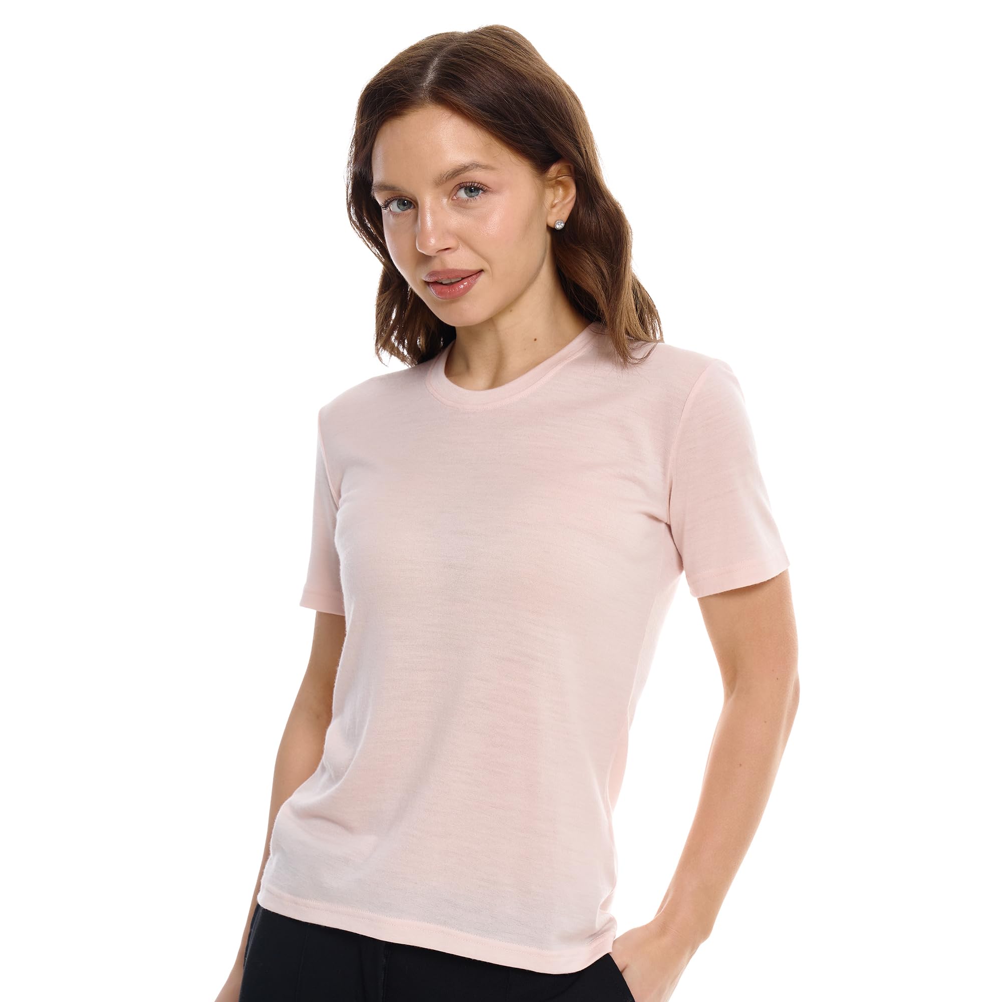 Merino.tech Camiseta Termica Lana Merino Mujer - Ropa Interior Base Layer 100% Lana Merino para Mujer (Medium, Baby Pink Crewneck)