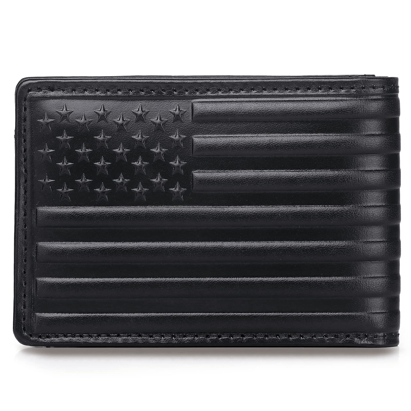 Full Grain Leather Wallets for Men, Bifold Wallets for Men, Mens Leather Wallets with 12 Slots, RFID Blocking, Gifts for Men (USA Flag, Black)