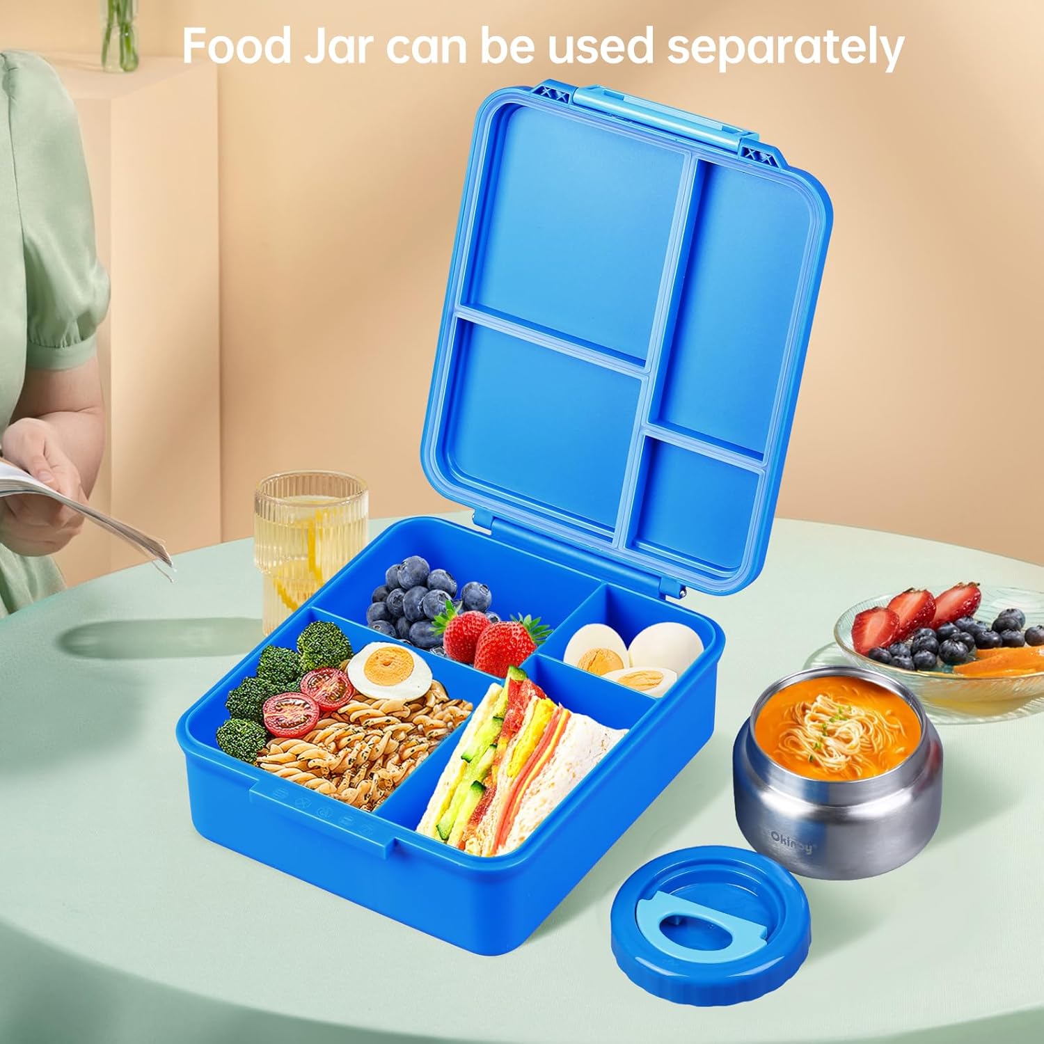 Bento Lunch Box for Kids With 8oz Soup Thermo, Leakproof Lunch Compartment Containers with 4 Compartment Bento Box, Thermo Food Jar, BPA Free,Travel, School - Image 5