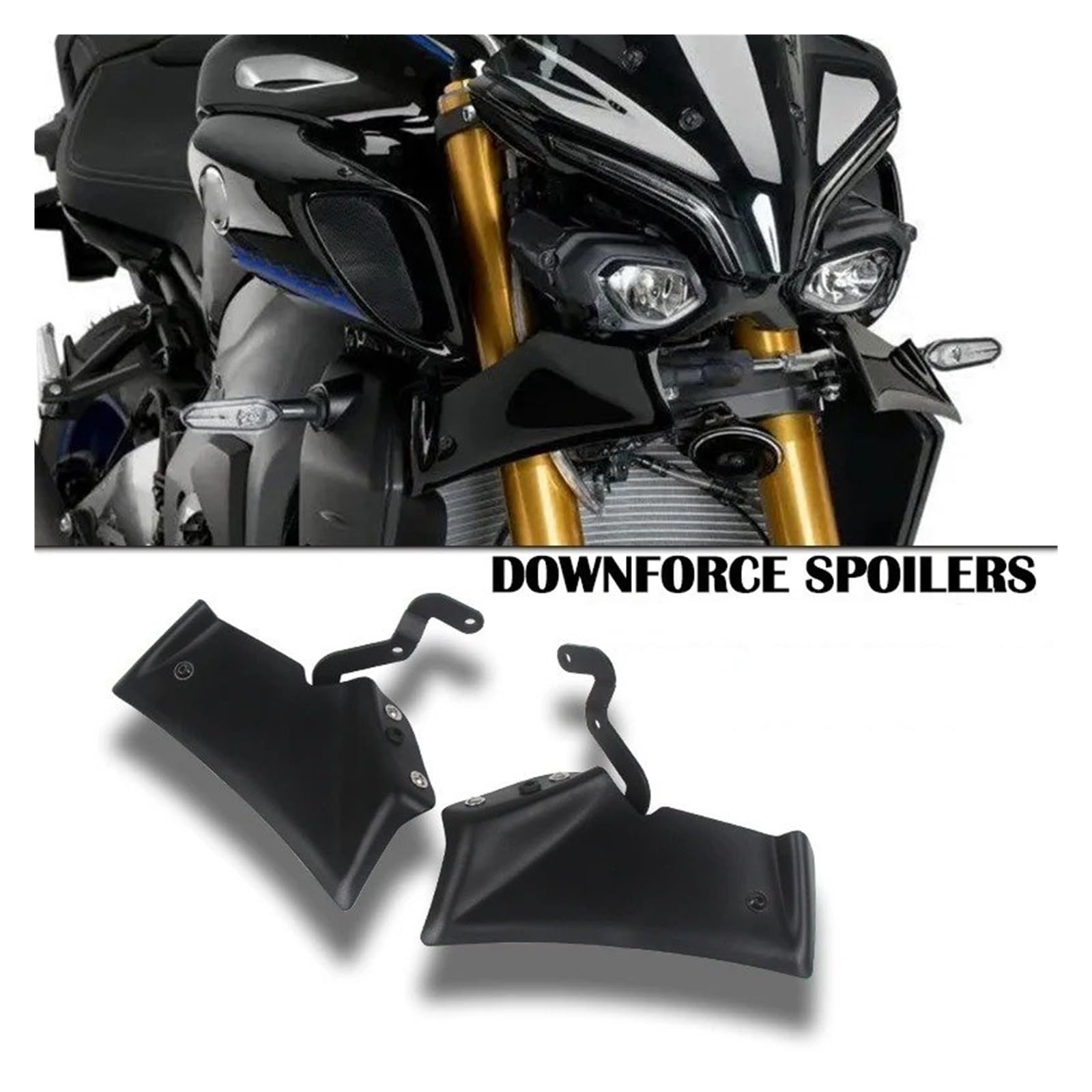 Winglet Aileron pour MT-10 pour MT10 pour MT 10 SP 2022-2024 Aileron Avant Moto Sport Downforce Spoilers Avant Nus Déflecteur Aérodynamique Spoilers Moto(Bright Black)