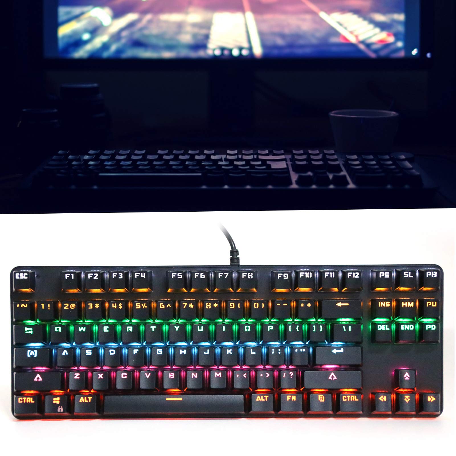 RGB LED メカニカルキーボード Amazon | 87キーメカニカルキーボード、ミックスライトコンピュータ