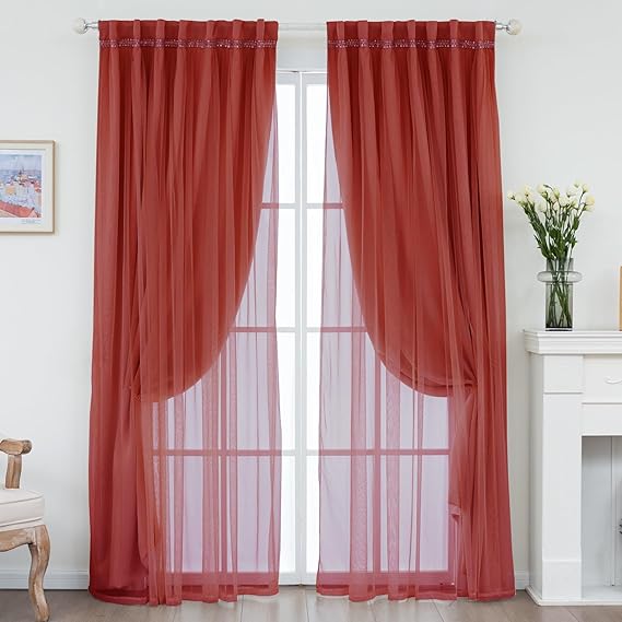 Amazon.com: BRIGHTSHEER Red 95% Blackout Curtains with Sheer 2 Panels ...