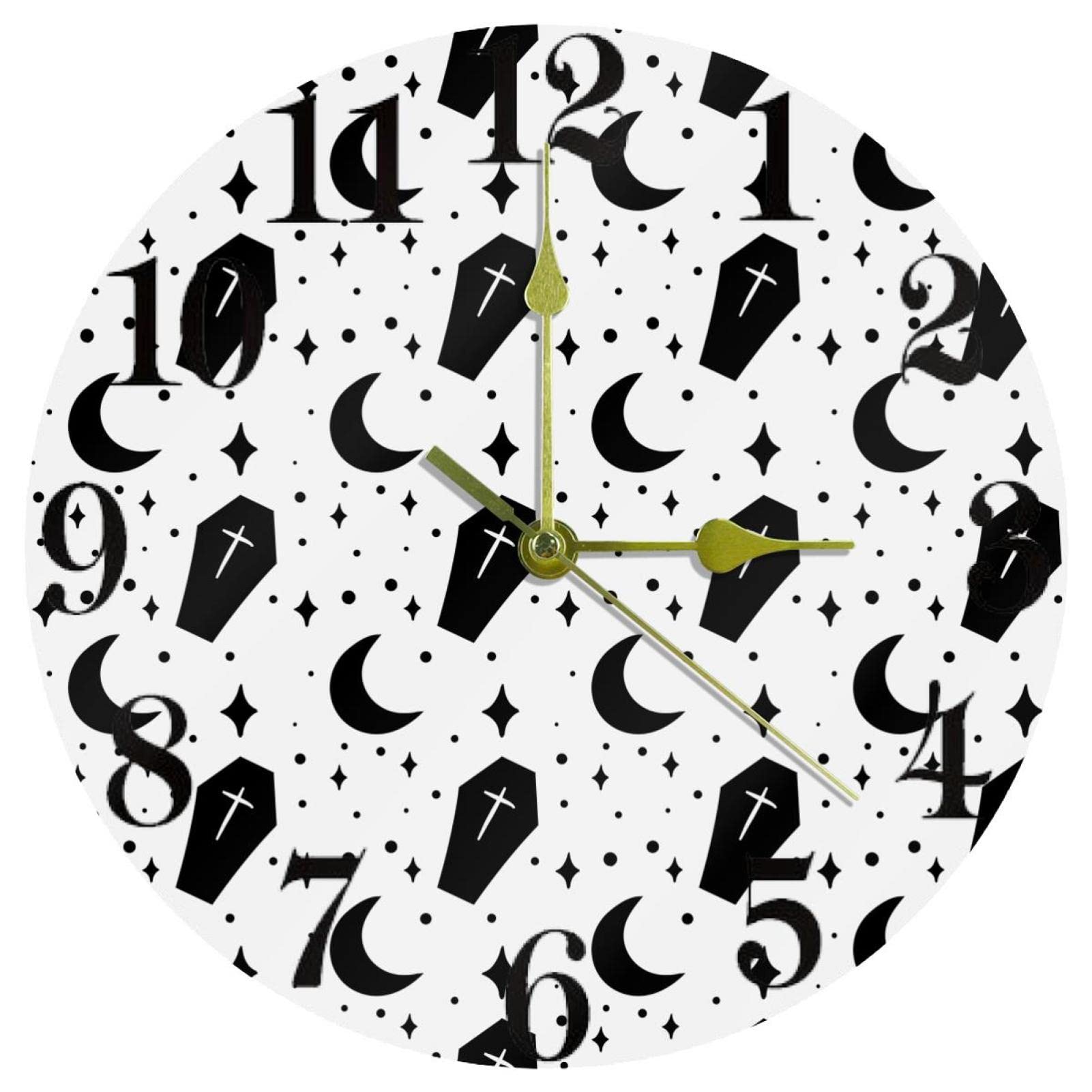 Horloge murale ronde à quartz motif cercueil pour déco insolite
