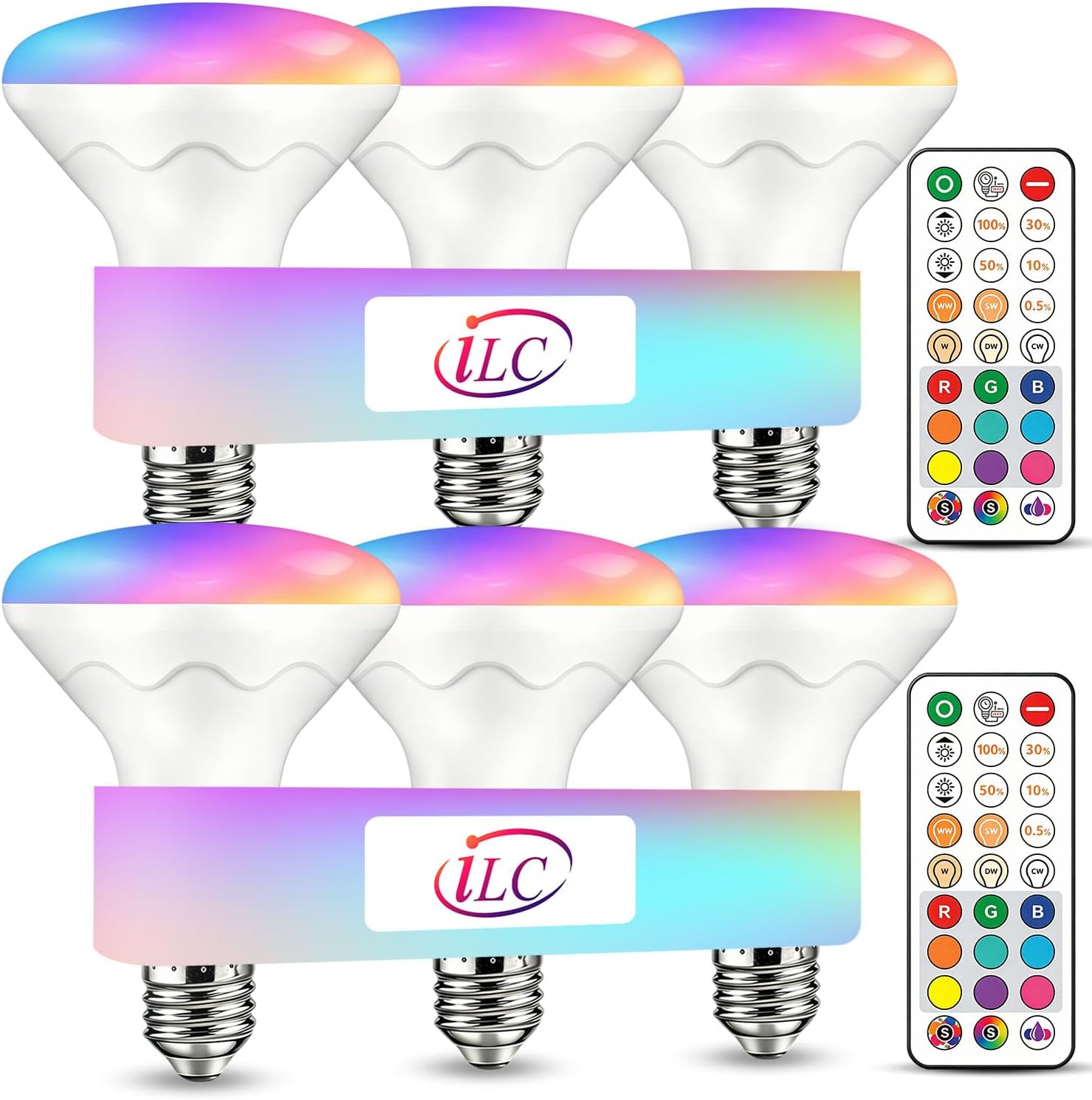 ILC BR30 LED Recessed Can Light Bulbs, Indoor Flood Light Bulbs, RGB Color Changing, 5CCT Tunable with Remote Control, E26 Base, 10W 900LM 70W Equivalent, for 5"/6" Recessed Cans Only, 6 Pack