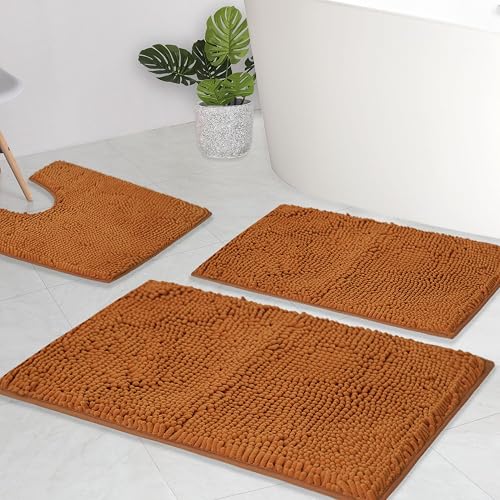 AINAHYVA Chenille Bath Mat 3 Piece Set (Champagne)