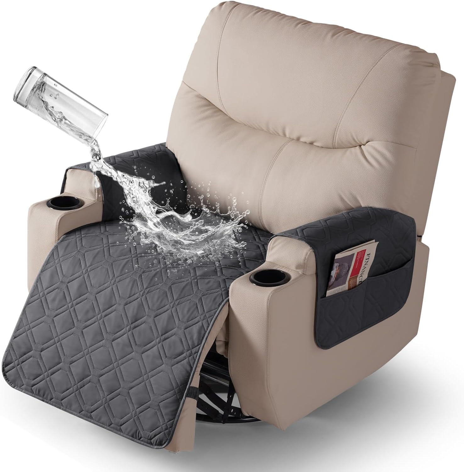 VANSOFY Recliner Chair Covers 100% Waterproof Seat Cover with Arm Reclining Cover Non-Slip Recliner Chair Covers Furniture Protector Washable Slipcover with Pocket for Pets, Dogs(Charcoal Gray, 25") Charcoal Gray 25"