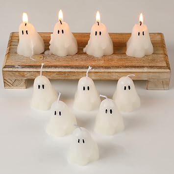 Jutom 10 Pcs Halloween Ghost Candles White Soy Wax Home Table,Classic