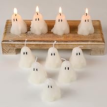 10 Pcs Halloween Ghost Candles White Burning Candles Soy Wax for Halloween Home Table Party Decorations(Classic)