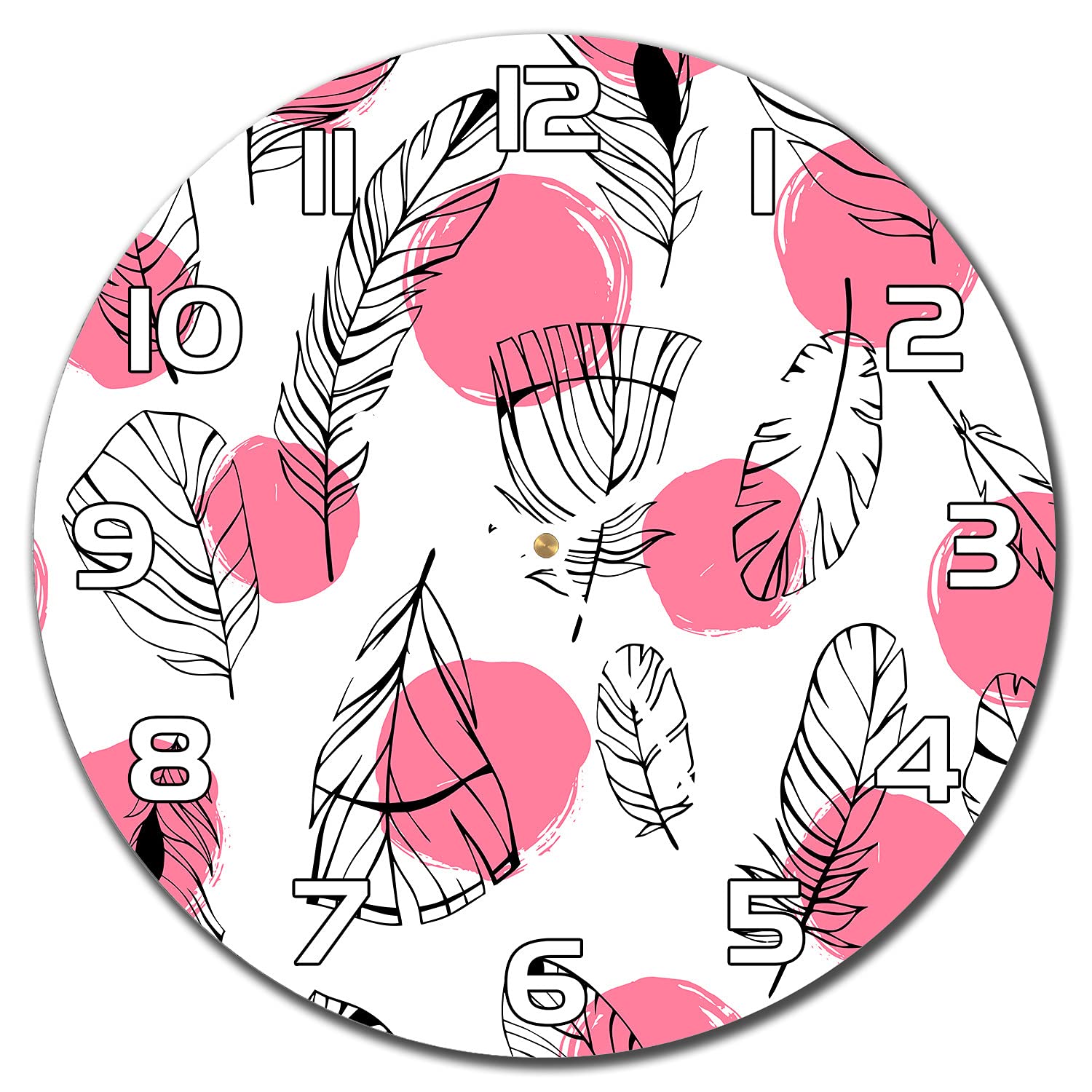 Horloge en verre murale design moderne plumes de 30 cm avec aiguilles blanches